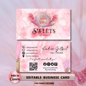 MODERN Pink Smoke Bakery Business Card Template DIY Custom Cake Business Card Editable Printable  Business Card Design Cake Business Card