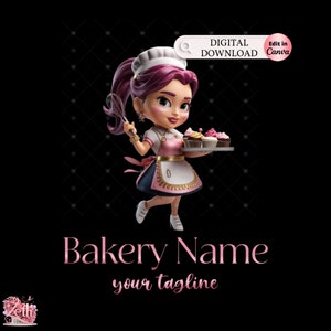 Chibi Girl Bakery logo, Chibi Baking logo, Stylish Custom Pastry Logo, Cake Logo, Cupcake Logo, Modern Logo, Bakeshop Logo Professional Logo