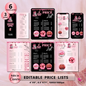 BAKERY Price List Template, Editable Modern Pricing Guide, Instagram Story Price List Template, DIY Bakery Cake Pricing Sheet Template