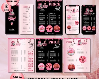 BAKERY Price List Template, Editable Modern Pricing Guide, Instagram Story Price List Template, DIY Bakery Cake Pricing Sheet Template