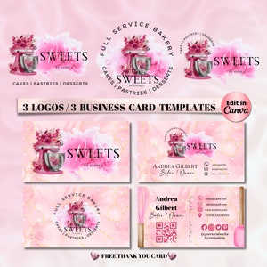 CAKE Business LOGO, Business Card Design Template , Pastry Business Logo, Bakery Business Card Design, Creation Design Logo, Edit in Canva