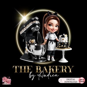 Chibi Brown Hair Girl Bäckerei-Logo, Back-Logo, Stilvolles benutzerdefiniertes Gebäck-Logo, Kuchen-Logo, Cupcake-Logo, modernes Logo, Bakeshop-professionelles Logo