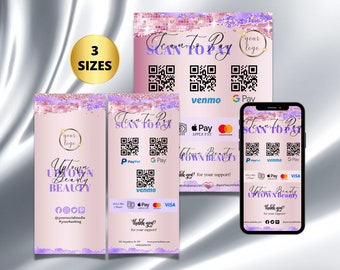 Beauty Scan To Pay template, Printable Payment Sign, QR Code Sign, Cashapp, Venmo Qr Code Sign, Scan to Paypal, Scan And Pay Signs, Editable