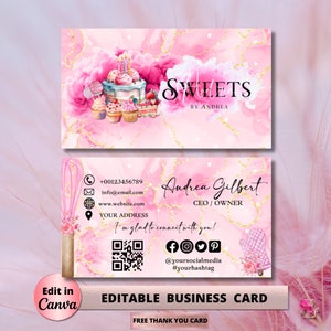 MODERN Pink Smoke Bakery Business Card Template DIY Custom Cake Business Card Editable Printable  Business Card Design Cake Business Card