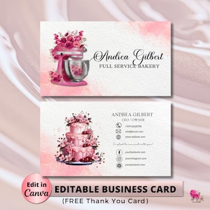 MODERN Pink Bakery Business Card Template DIY Custom Cake Business Card Editable Printable  Business Card Design Cake Business Card