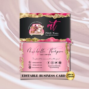 MODERN Creative Pink Sparkle Cake Bakery Business Card Template DIY Business Card Editable Printable Business Card Design Cake Business Card