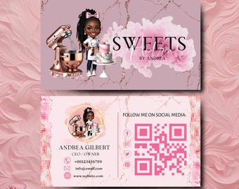 Chibi Girl Bakery Business Card Template DIY Custom Cake Business Card Editable Printable  Business Card Design Cake Treats Business Card
