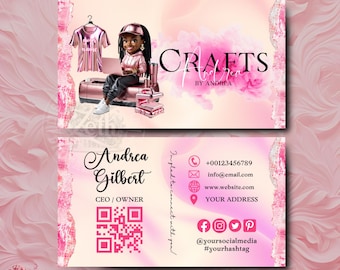 Pink Crafting Business Card Design, Crafter Logo T-shirt Business Card, Heat Press Card, DIY Business Card, T-shirt Tumbler Maker Card Canva