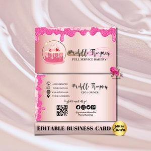 MODERN Creative Pink Cake Bakery Business Card Template DIY Business Card Editable Printable Business Card Design Cake Business Card