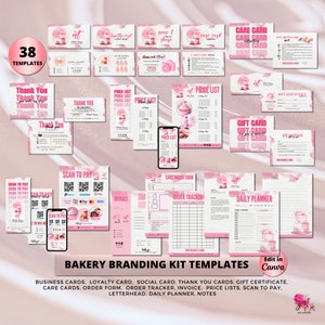 CAKE Business MODERN EDITABLE Branding Kit Business Printable Thank you Gift Card Care Card Price List Invoice Order Forms Bakery Business
