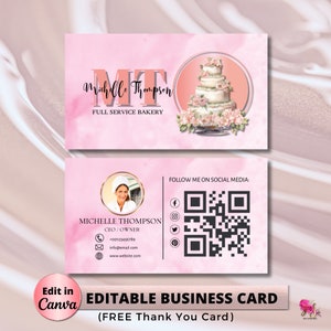 MODERN Creative Pink Cake Bakery Business Card Template DIY Business Card Editable Printable Business Card Design Cake Business Card