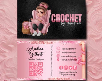 Crochet Modern Editable Business Card Template, Business Card, DIY Business Card, Crochet Feminine Card, Canva Template, Craft Crochet Logo