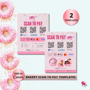 Bäckerei bearbeitbares Scan-to-Pay-Muster, druckbares Zahlungsschild, QR-Code-Schild, Cashapp, Venmo Qr-Code-Schild, Scan zu Paypal, Scan- und Zahlenschild