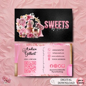 MODERN Pink Bakery Business Card Template DIY Custom Cake Business Card Editable Printable  Business Card Design Cake Treats Business Card