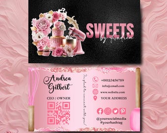 MODERN Pink Bakery Business Card Template DIY Custom Cake Business Card Editable Printable  Business Card Design Cake Treats Business Card
