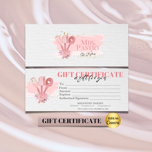 Custom Cake Bakery Editable Gift Certificate Template, Modern Gift Voucher Template Printable, DIY Gift Card, Add Logo Cake Bakery Business