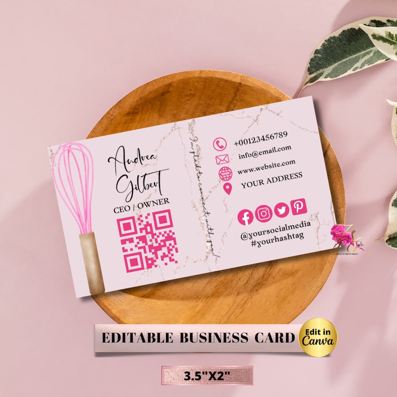 MODERN Pink Smoke Bakery Business Card Template DIY Custom Cake Business Card Editable Printable Business Card Design Cake Business Card image 5