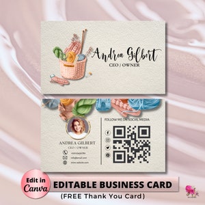 Crochet Modern Editable Business Card Template, Business Card, DIY Business Card Crochet Feminine Card Canva Template Add your Logo