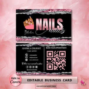Editable Nail Business Card Template, Nail Tech Business Card, Business Branding Cards, Presson Nail Business Card Nail Artist Business Card