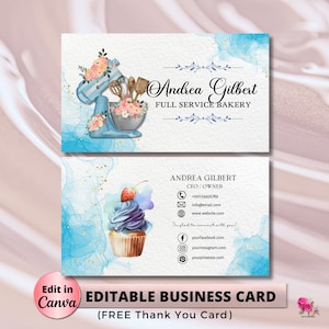MODERN Blue Bakery Business Card Template DIY Custom Cake Business Card Editable Printable  Business Card Design Cake Cupcake Business Card