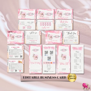 Pink CAKE Business MODERN EDITABLE Branding Kit Business Printable Thank you Gift Card Care Card Order Price List Scan To Pay Templates