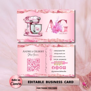 MODERN Pink Smoke Bakery Business Card Template DIY Custom Cake Business Card Editable Printable  Business Card Design Cake Business Card