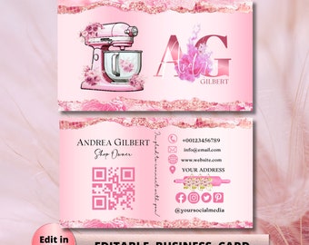 MODERN Pink Smoke Bakery Business Card Template DIY Custom Cake Business Card Editable Printable  Business Card Design Cake Business Card