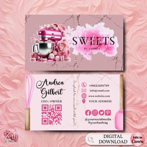 Pink Smoke Bakery Business Card Template DIY Custom Cake Business Card Editable Printable  Business Card Design Cake Treats Business Card
