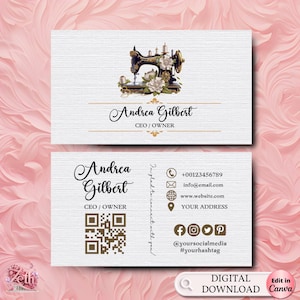 Modern Gold Editable Seamstress Business Card, Tailor Card, Crafter Business Card, Sewing Business Card Template, Sewing Business Card Canva