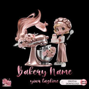 Chibi Girl Bakery logo, Baking logo, Stylish Custom Bakery/Pastry/Cake Logo, Cupcake Logo, Modern & Professional Digital Logo for Bakeshops