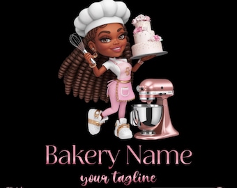 Chibi Girl Bakery logo, Pastry Branding Template Canva, Cupcake Shop Business Identity DIY