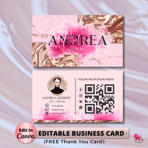 Editable Pink Smoke Business Card Template, Feminine Business Card, Business Card, DIY Business Card, Canva Template Beauty Card
