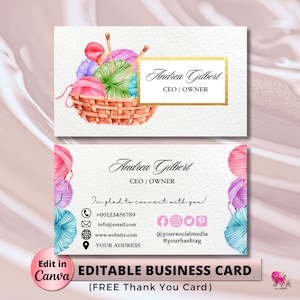 MODERN Creative Watercolor CROCHET Business Card Template DIY Business Card Editable Printable Business Card Design Yarn Crochet Artist