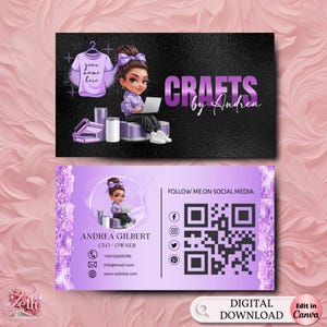 Projekt wizytówki Crafting, wizytówka T-shirt z logo Crafter, karta prasowana na gorąco, wizytówka DIY, karta T-shirt Tumbler Maker Canva Edit
