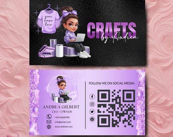 Crafting Business Card Design, Crafter Logo T-shirt Business Card, Heat Press Card, DIY Business Card, T-shirt Tumbler Maker Card Canva Edit