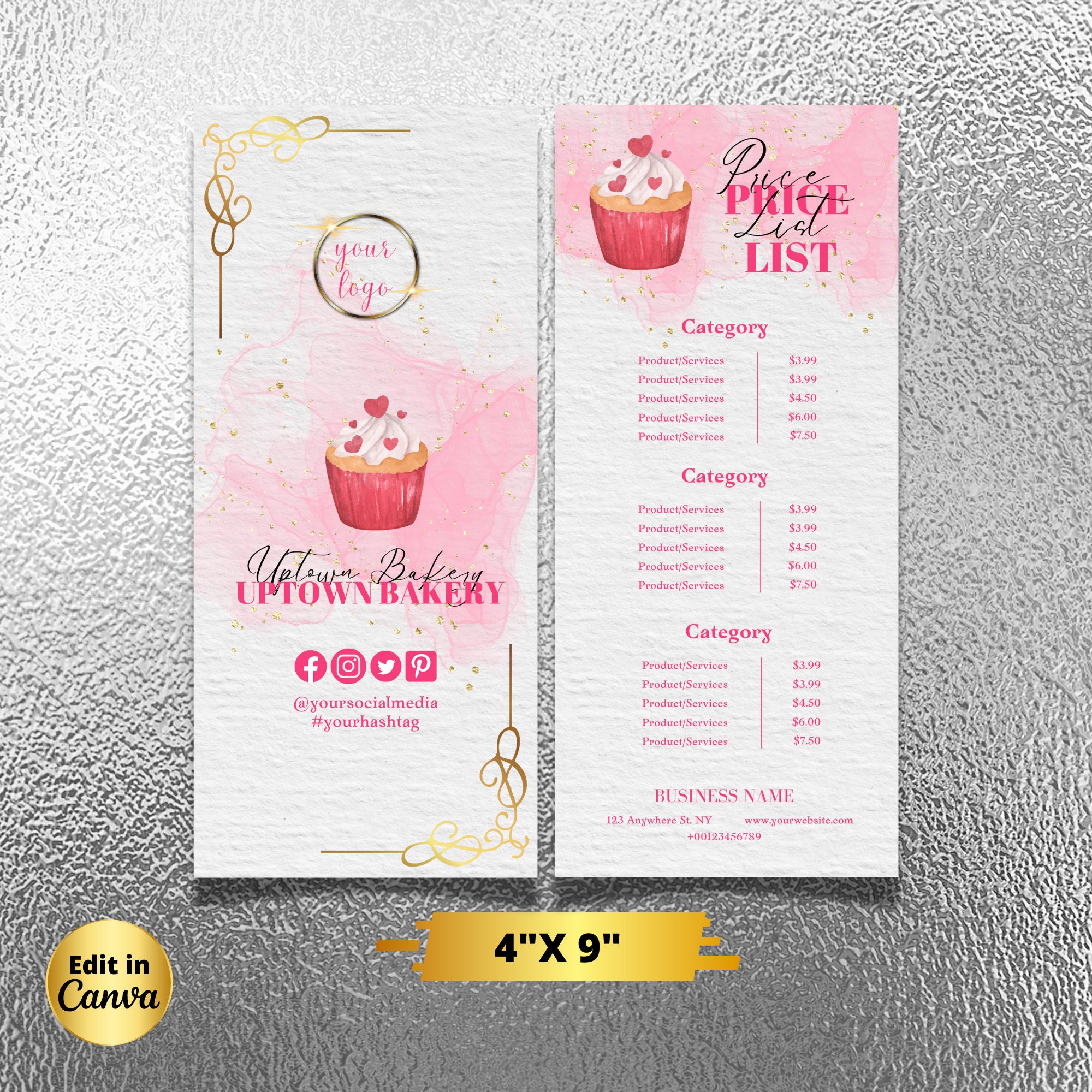 BAKERY Price List Template, Editable Modern Pricing Guide, Instagram