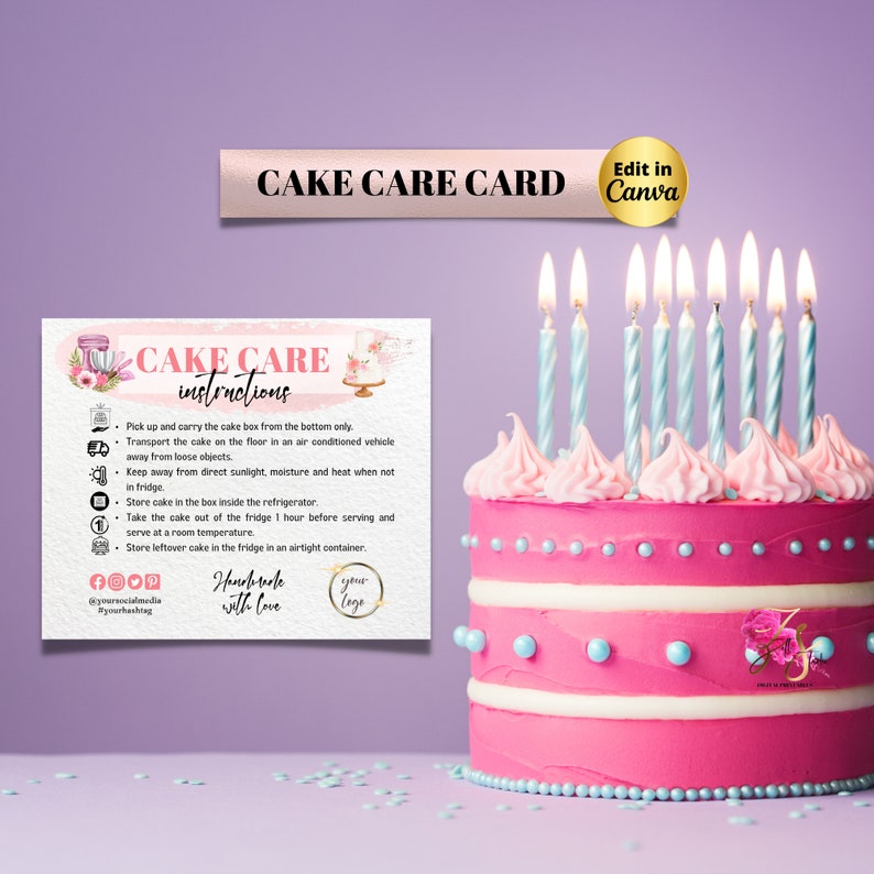 Custom Cake Editable Care Card, Printable Cake Care Template Wedding