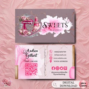 MODERN Pink Bakery Business Card Template DIY Custom Cake Business Card Editable Printable  Business Card Design Cake Treats Business Card
