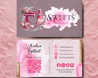 MODERN Pink Bakery Business Card Template DIY Custom Cake Business Card Editable Printable  Business Card Design Cake Treats Business Card
