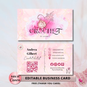 Crochet Modern Editable Business Card Template, Business Card, DIY Business Card Crochet Feminine Card Canva Template Add your Logo