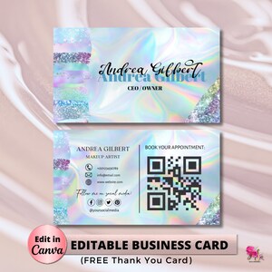 Esthetician Holographic Business Card Template, Beauty Lashes Spa Brow Business Card, Craft Business Card, DIY Business Card, Canva Template