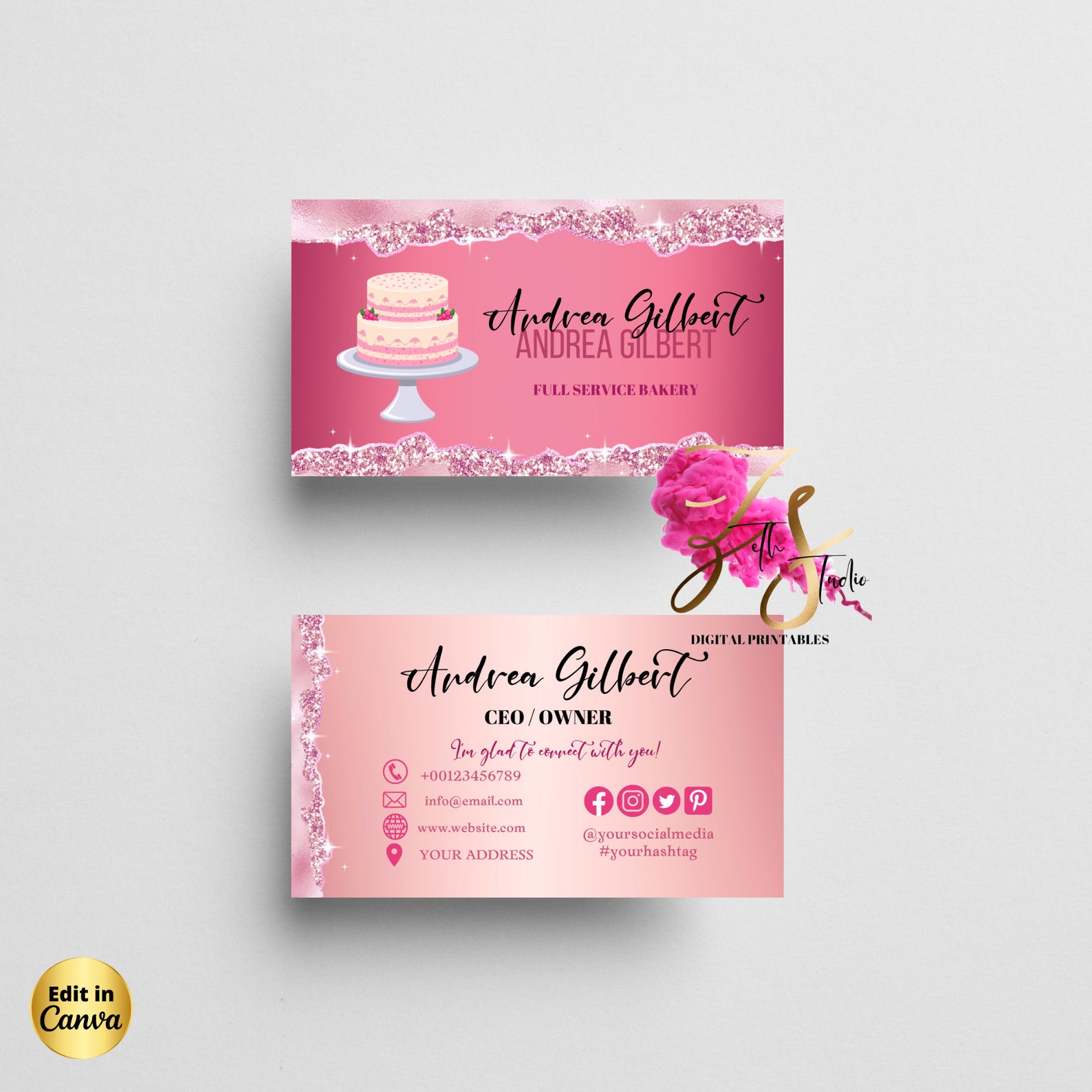 MODERN Creative Bakery Business Card Template Custom Cake DIY - Etsy