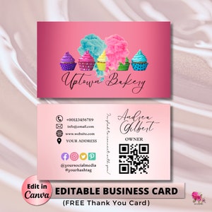 MODERN Creative Pink Smoke Cake Bakery Business Card Template DIY Business Card Editable Printable Business Card Design Cake Business Card