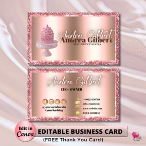 Rose Gold Cake Bakery Business Card Template DIY Baking Business Card Editable Printable Business Card Design Bakery Cake Business Card