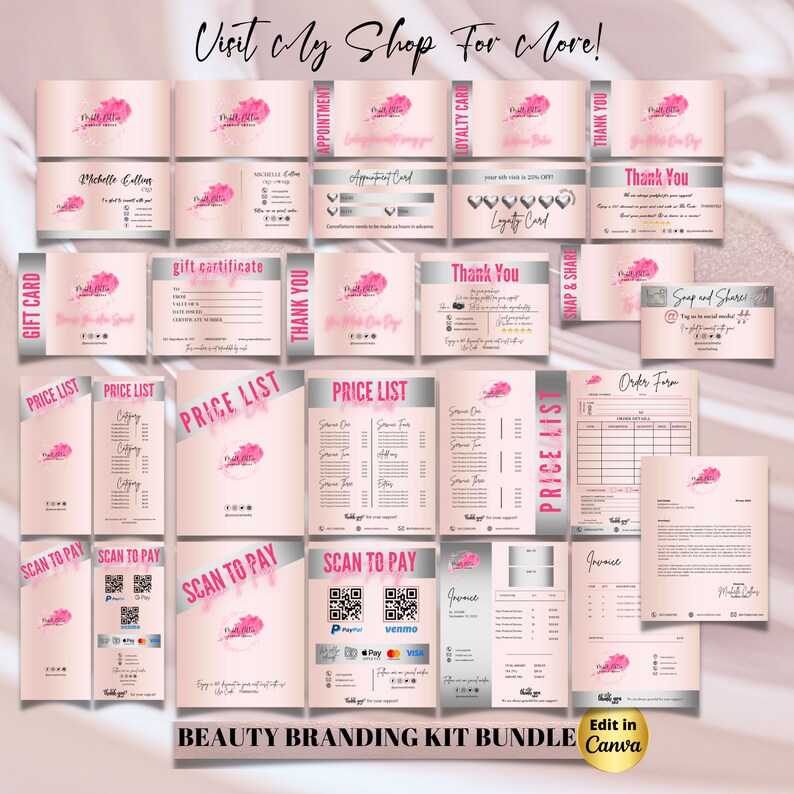 Editable Pink Glitter Business Card Template Pink Sparkle Etsy