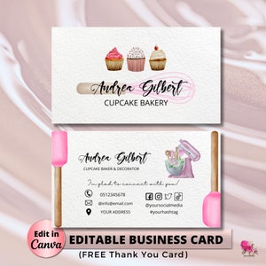 MODERN Creative Pink Watercolor Bakery Business Card Template DIY Business Card Editable Printable Business Card Design Cake Business Card