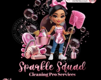 Cleaning Logo, Cleaning Service Logo, Cleaning Business Logo. Black Hair Cleaning Lady, House Flipping, Cleaner Pro Logo, Pink Canva Design
