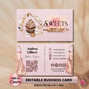 MODERN Creative Boho Smoke Bakery Business Card Template DIY Business Card Editable Printable Business Card Design Cake Business Card