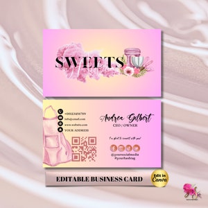 MODERN Creative Pink Smoke Bakery Business Card Template DIY Business Card Editable Printable Business Card Design Cake Business Card