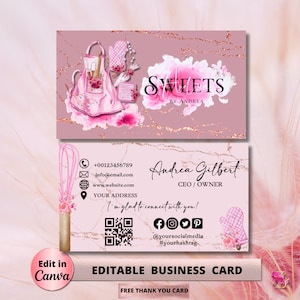 MODERN Pink Smoke Bakery Business Card Template DIY Custom Cake Business Card Editable Printable  Business Card Design Cake Business Card